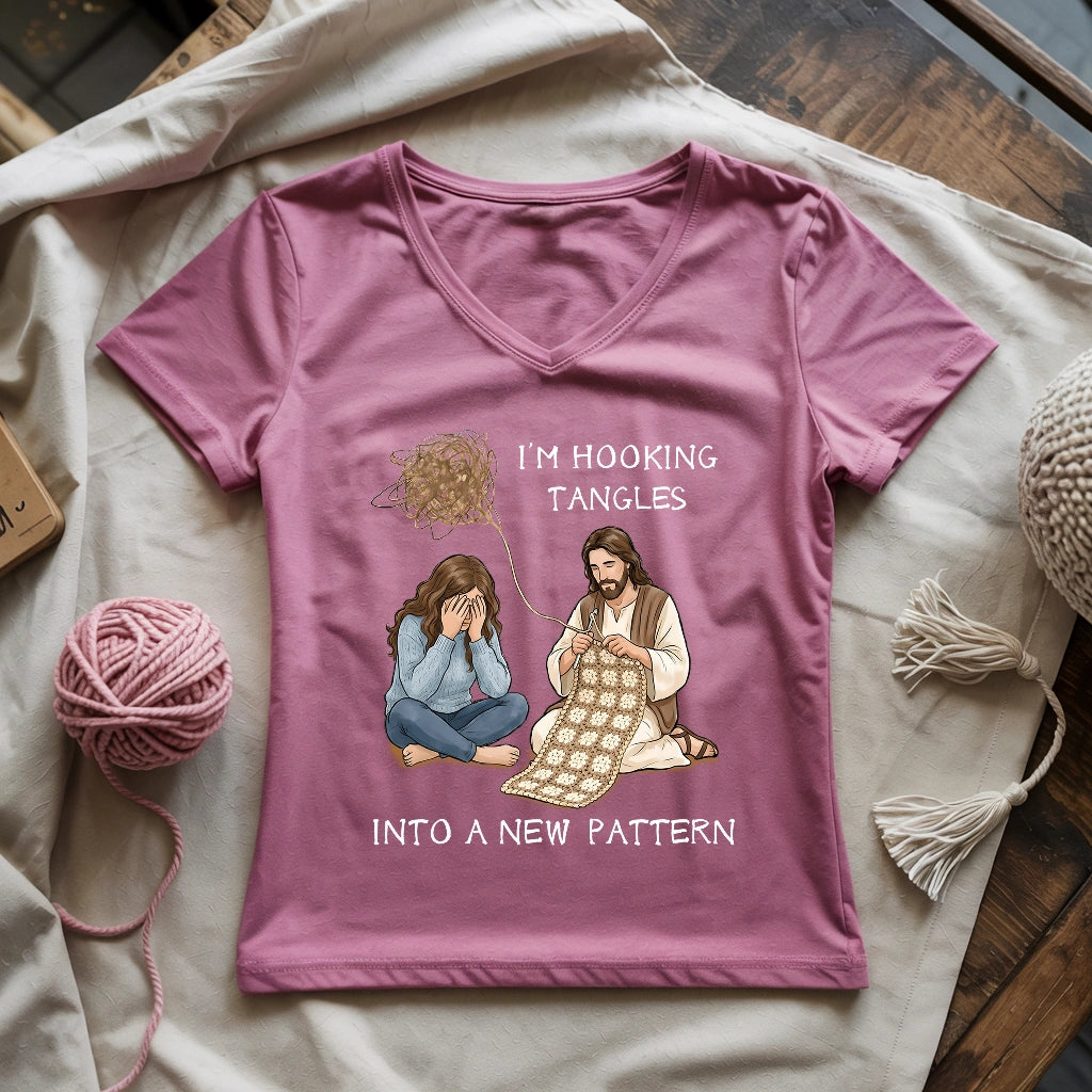 God Crocheting Tangles Lady V-neck