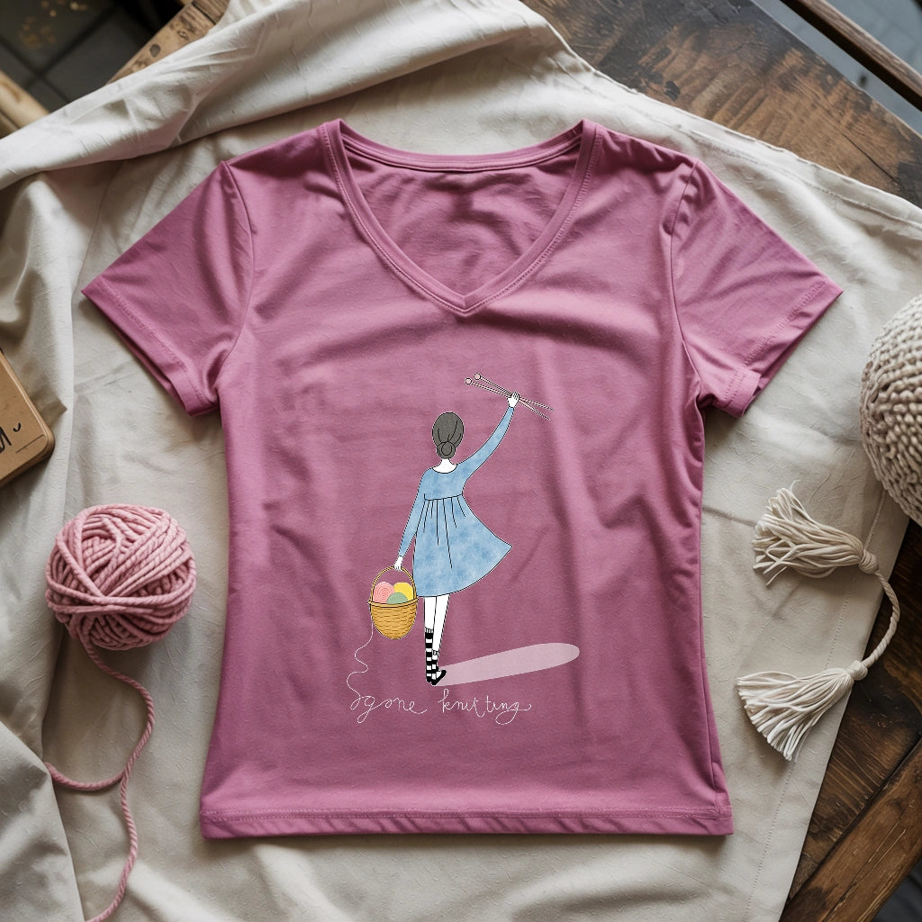 Gone Knitting Lady V-neck