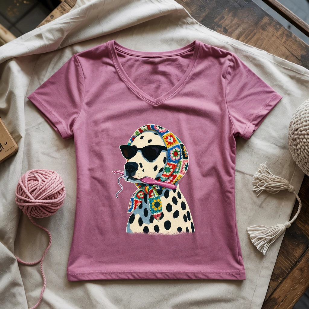Granny Square Dalmatian Lady V-neck