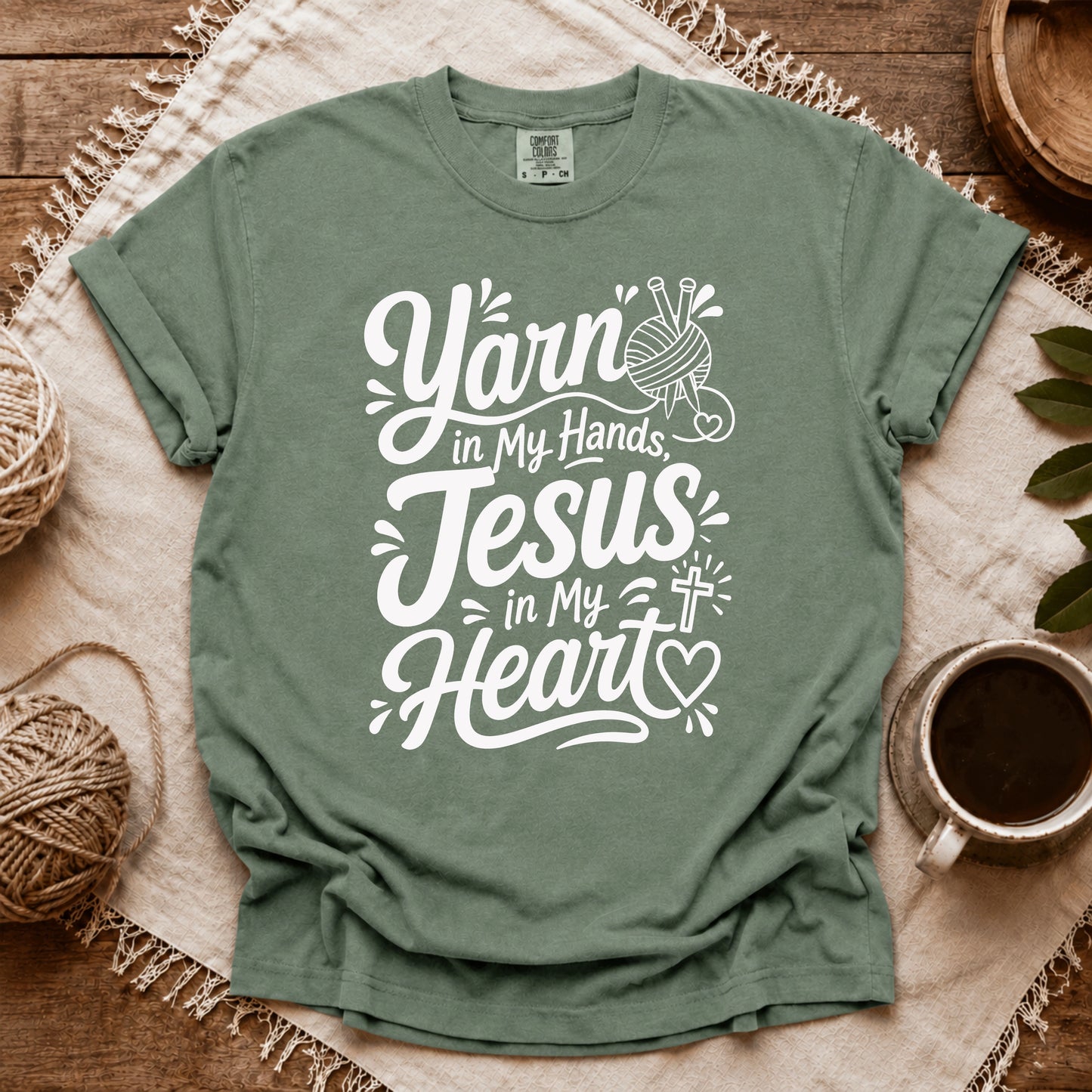 Comfort Colors Yarn In Hand, Jesus In Heart T-shirt