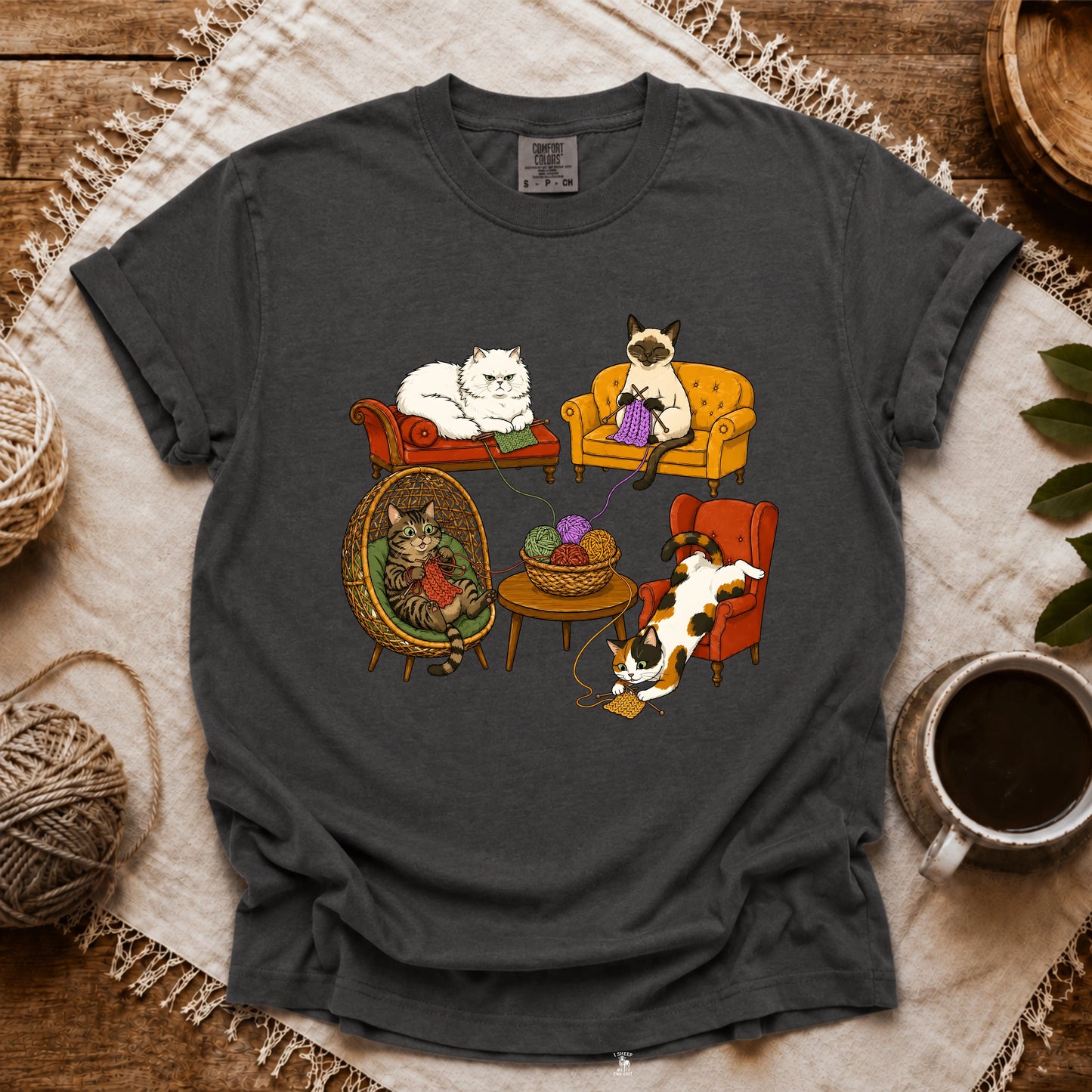 Comfort Colors Knitting Cat Com T-shirt