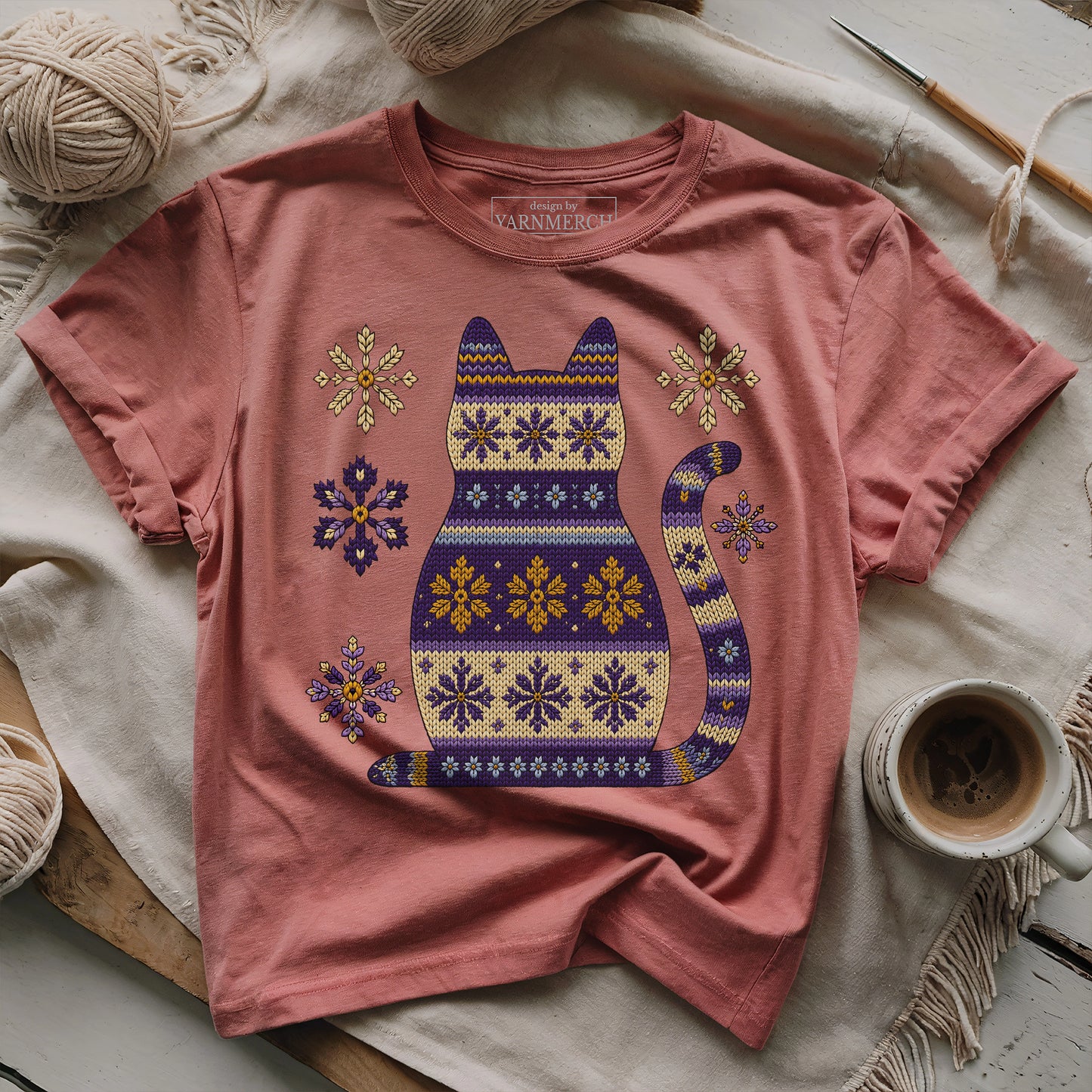 Lavender Knitting Cat T-shirt