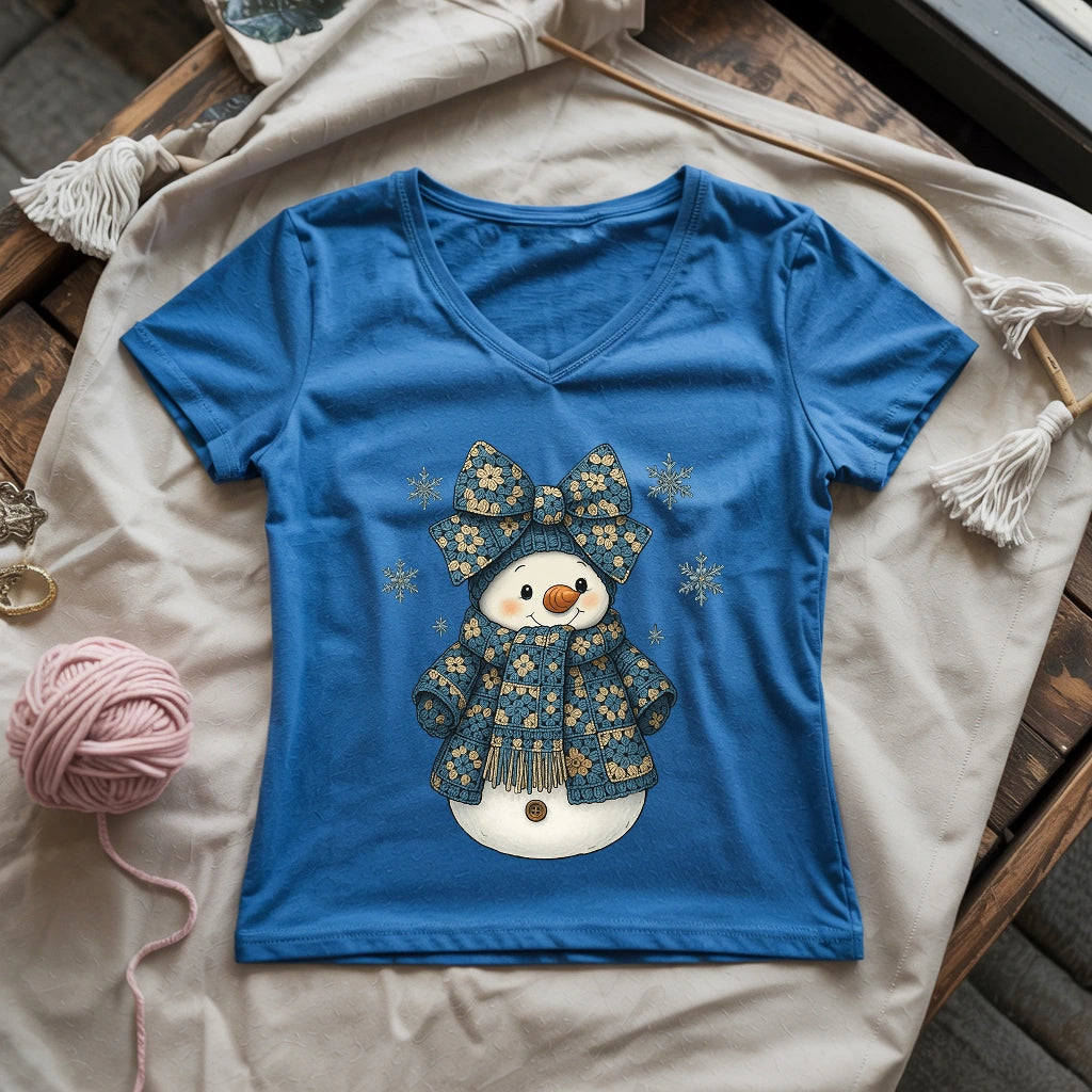 Snowman Crocheter Lady V-neck