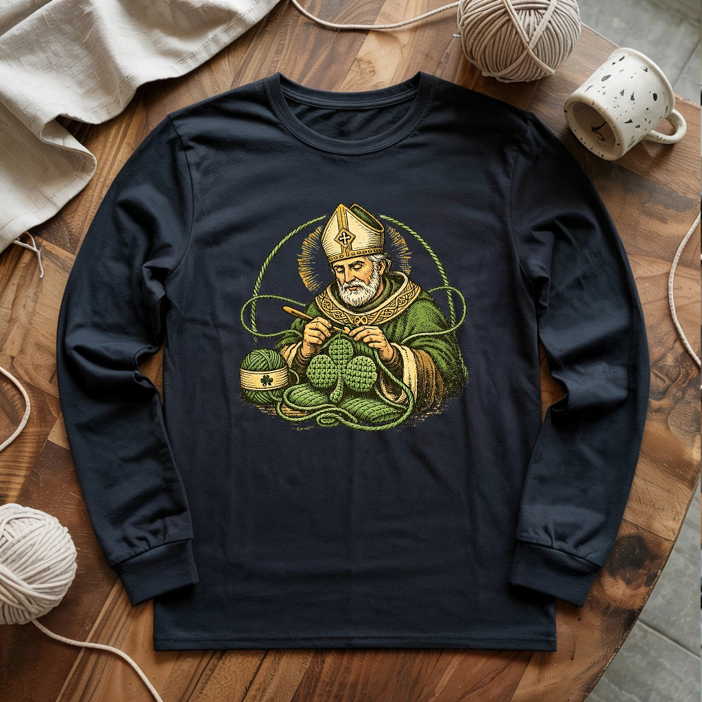 St.Patrick Crocheting Shamrock Long Sleeve T-shirt