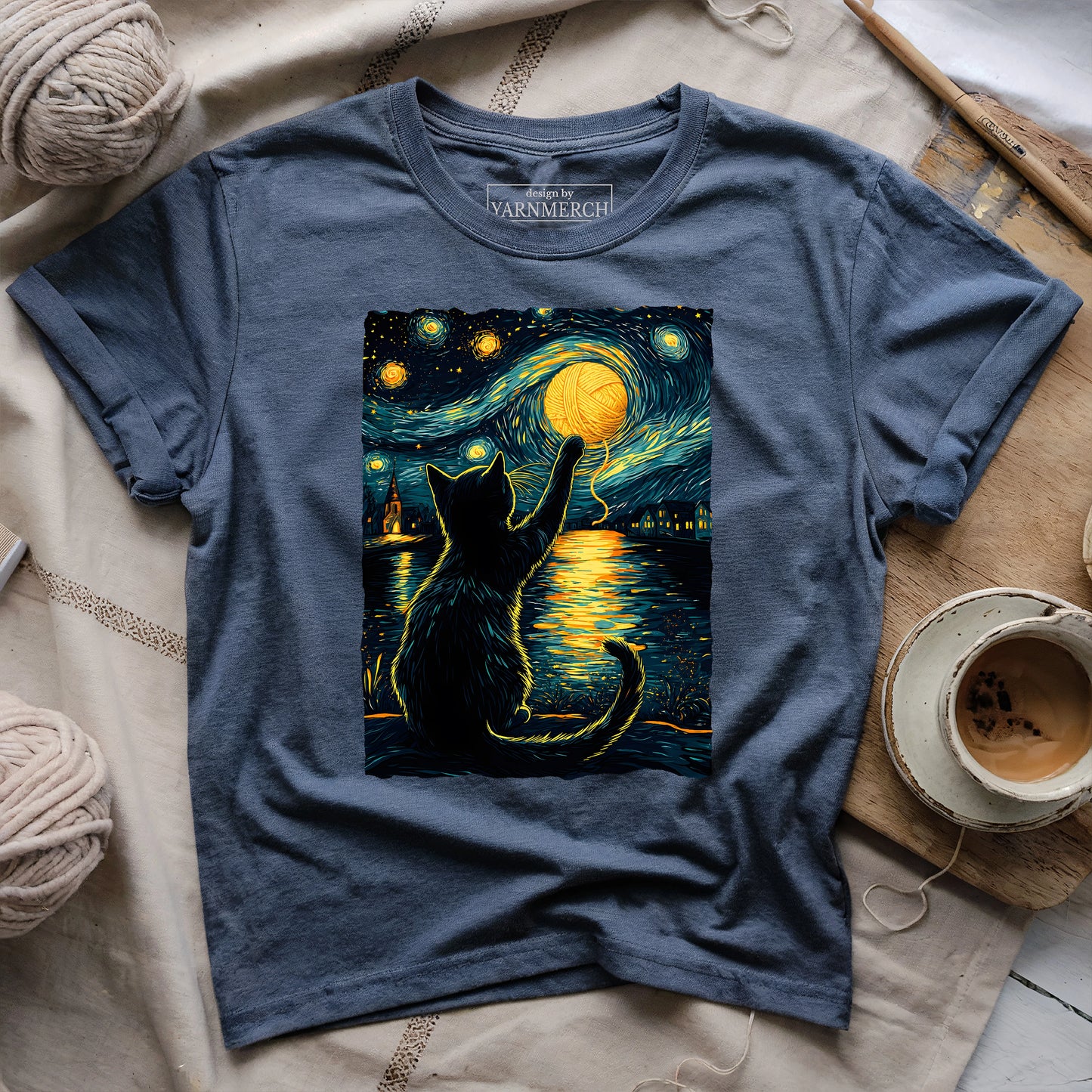 Starry Night Yarn Cat T-shirt