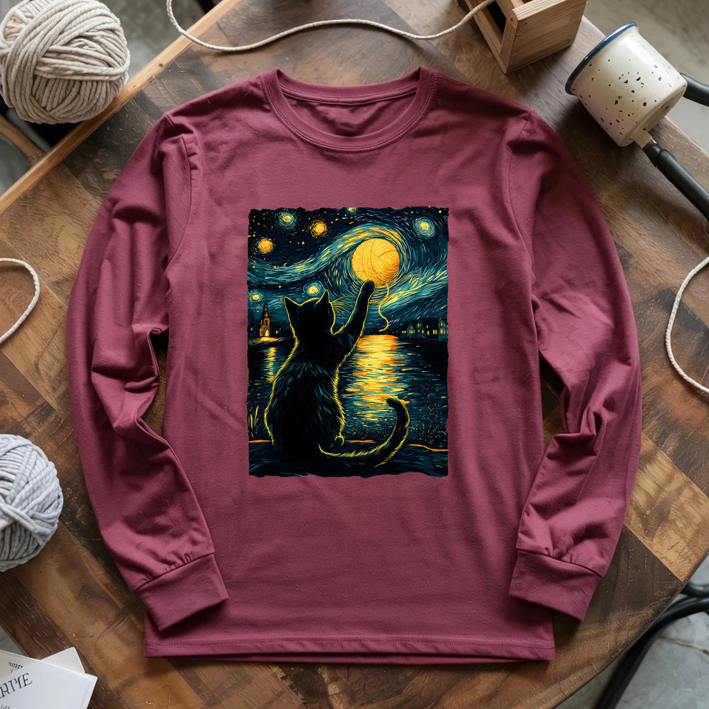 Starry Night Yarn Cat Long Sleeve T-shirt
