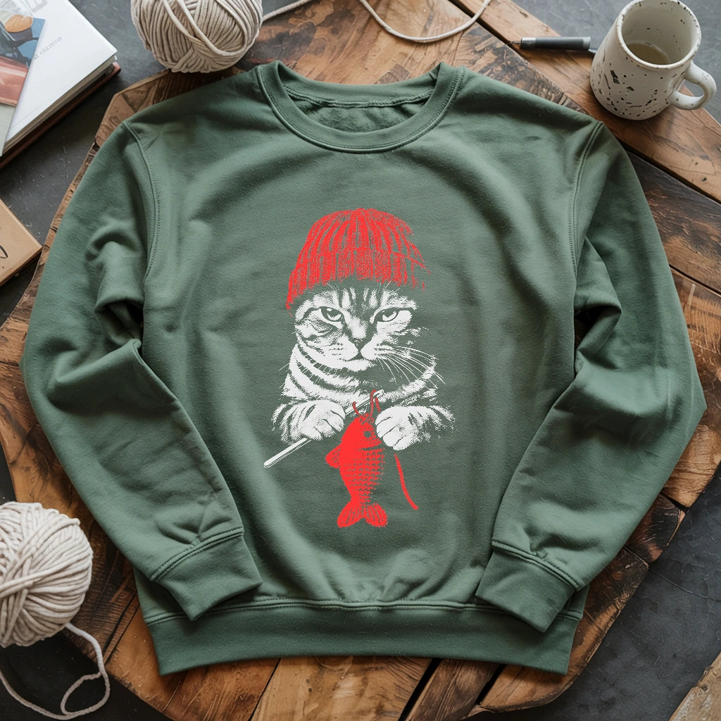 Vintage Crocheting Cat Sweatshirt