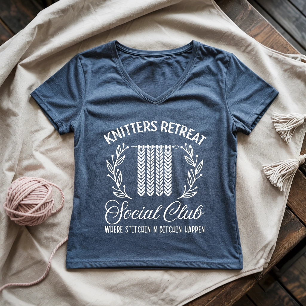 Knitters Retreat Social Club Lady V-neck