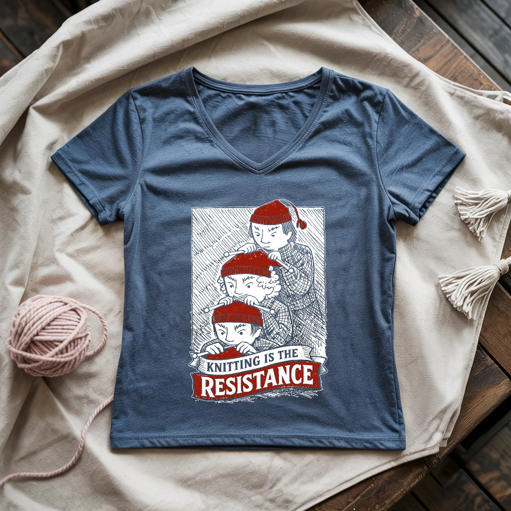 Knitting Is The Resistance Lady V-neck