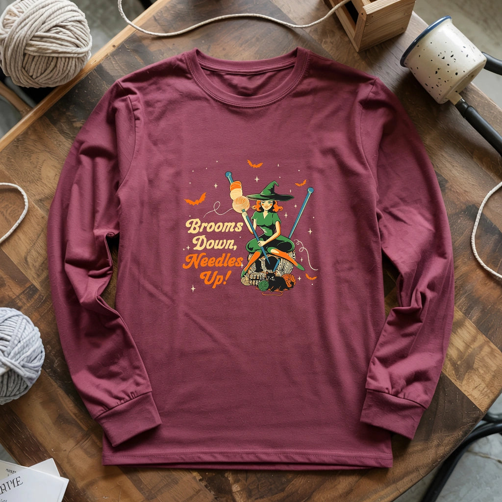 Broom Down, Needles Up Long Sleeve T-shirt