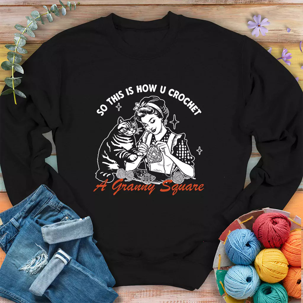 Purrfect Granny Square Sweatshirt