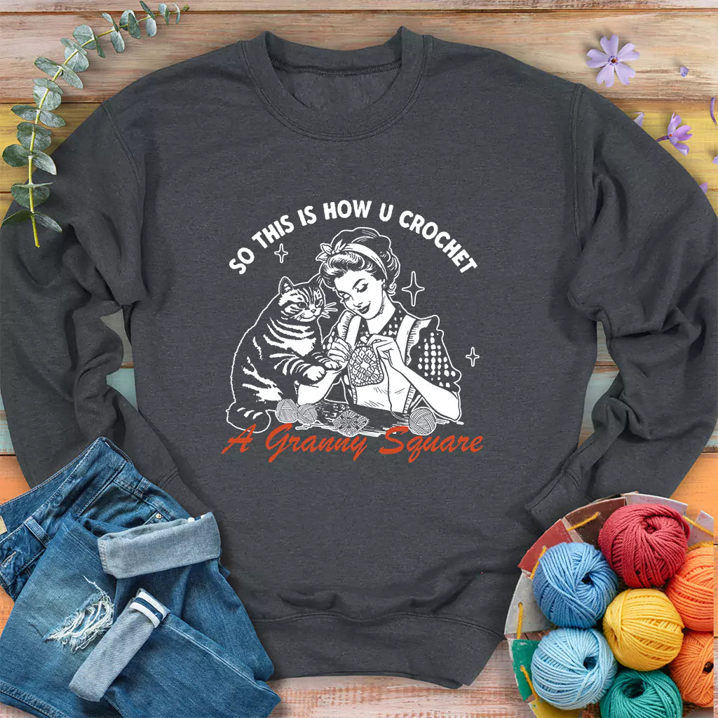 Purrfect Granny Square Sweatshirt
