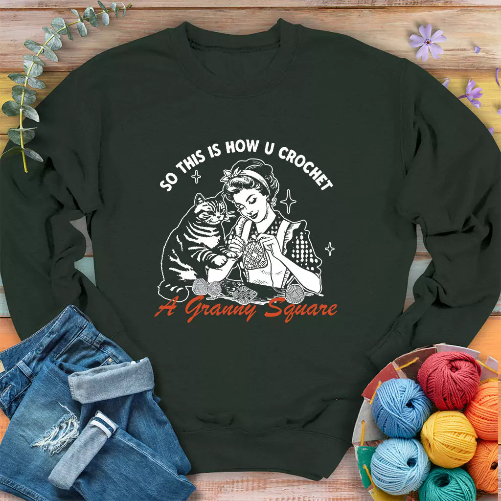 Purrfect Granny Square Sweatshirt