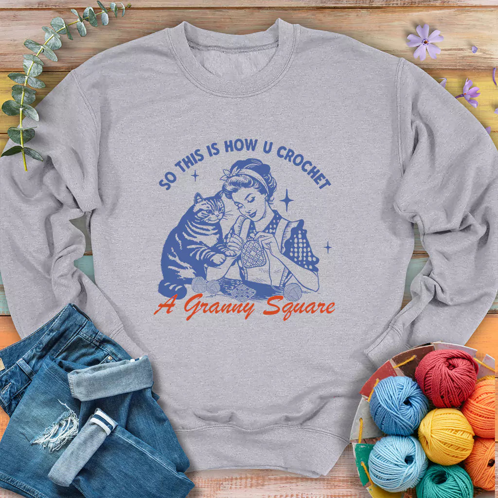 Purrfect Granny Square Sweatshirt