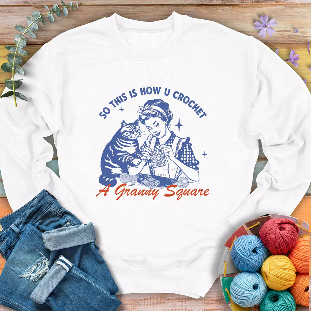 Purrfect Granny Square Sweatshirt