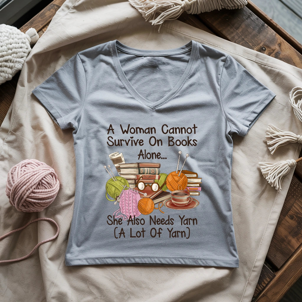 Books & Yarn Lover Lady V-neck