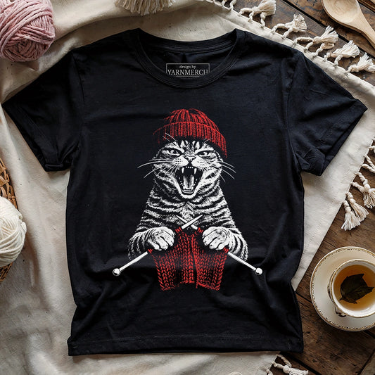 Angry Cat Knitting T-shirt