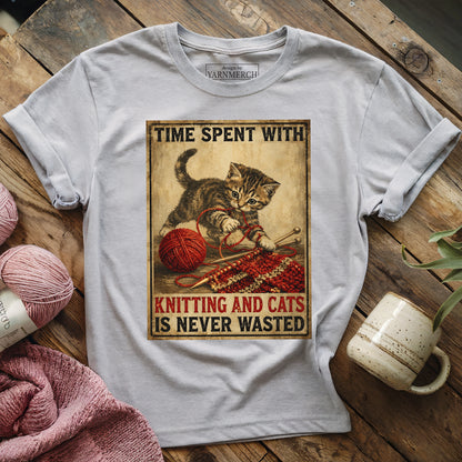 Knitting And Cats Is Never Wasted T-shirt