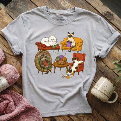 Knitting Cat Com T-shirt