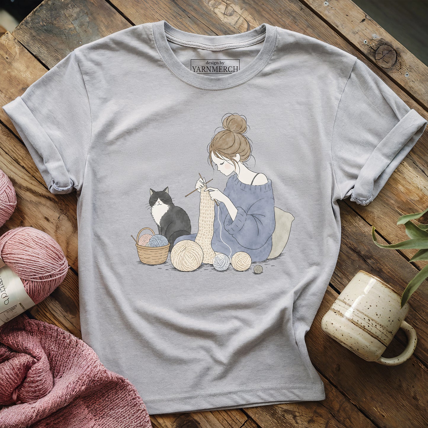 Knitting Lady And Cat T-shirt