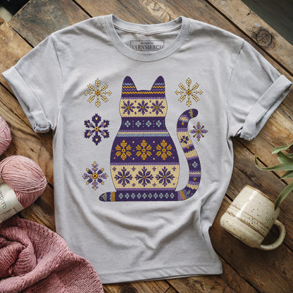 Lavender Knitting Cat T-shirt