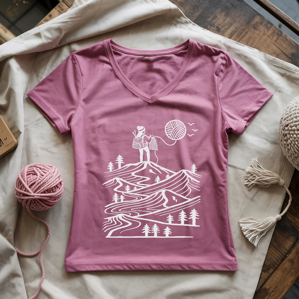 A Camper Knitting The Sun Lady V-neck
