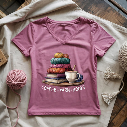 Coffee Yarn Books Lady V-neck