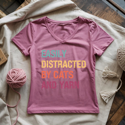 Distracted by Cats & Yarn Lady V-neck