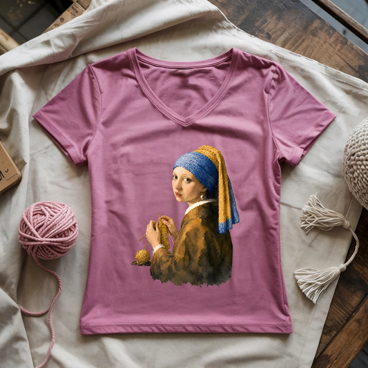 Girl Knitting Lady V-neck