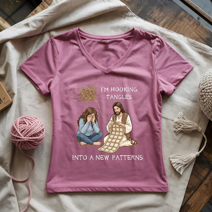 God Crocheting Tangles Lady V-neck