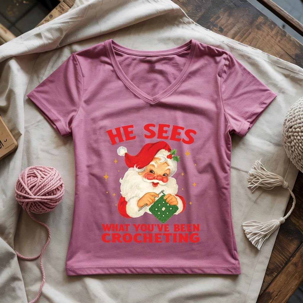 He Sees You Crocheting Lady V-neck