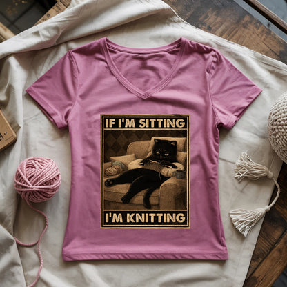 If I'm Sitting, I'm Knitting Lady V-neck