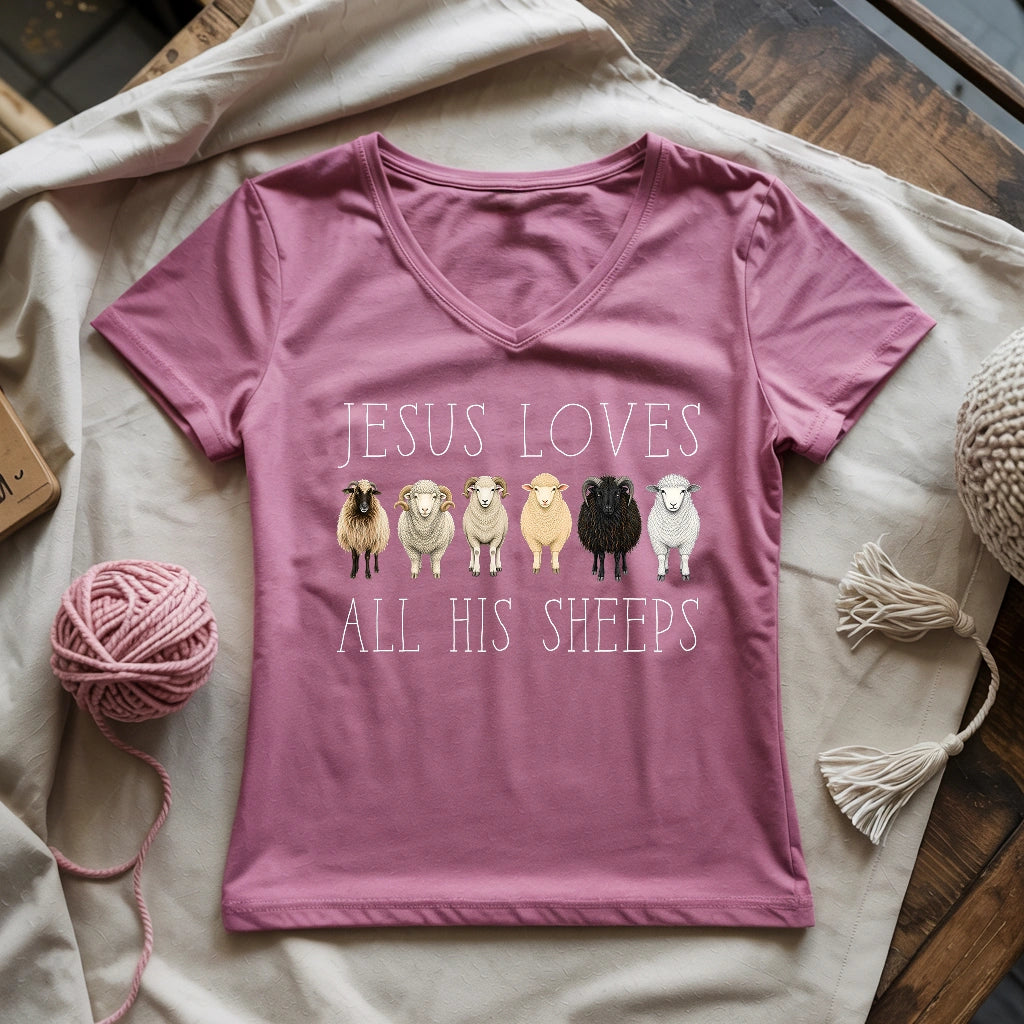 Jesus Loves All His Sheeps Lady V-neck