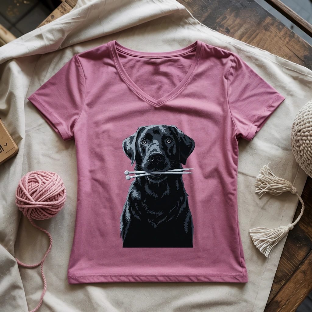 Labrador With Needles Lady V-neck