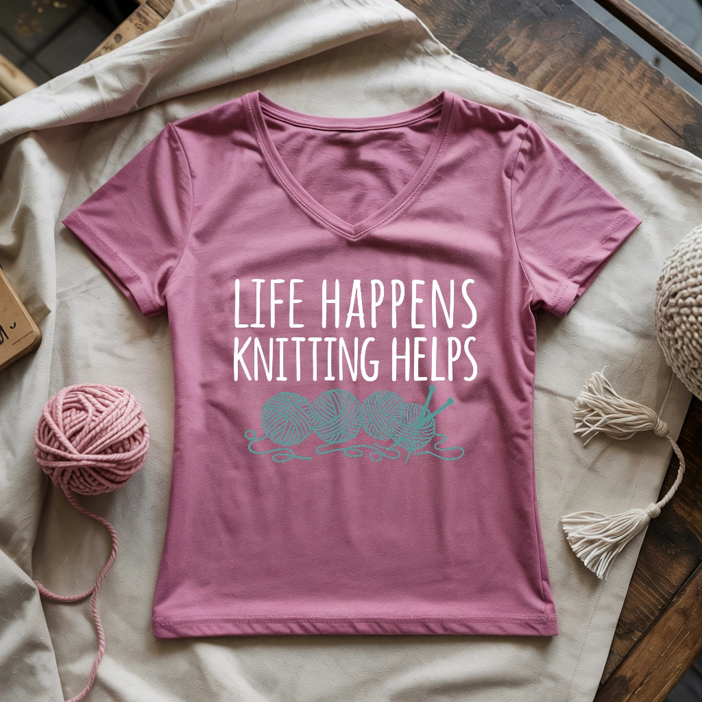 Life Happens Knitting Helps Lady V-neck