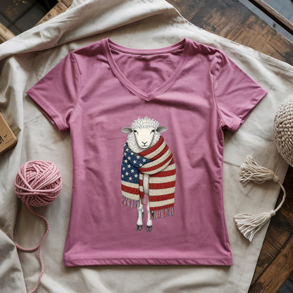 Patriotic Knitting Sheep Lady V-neck