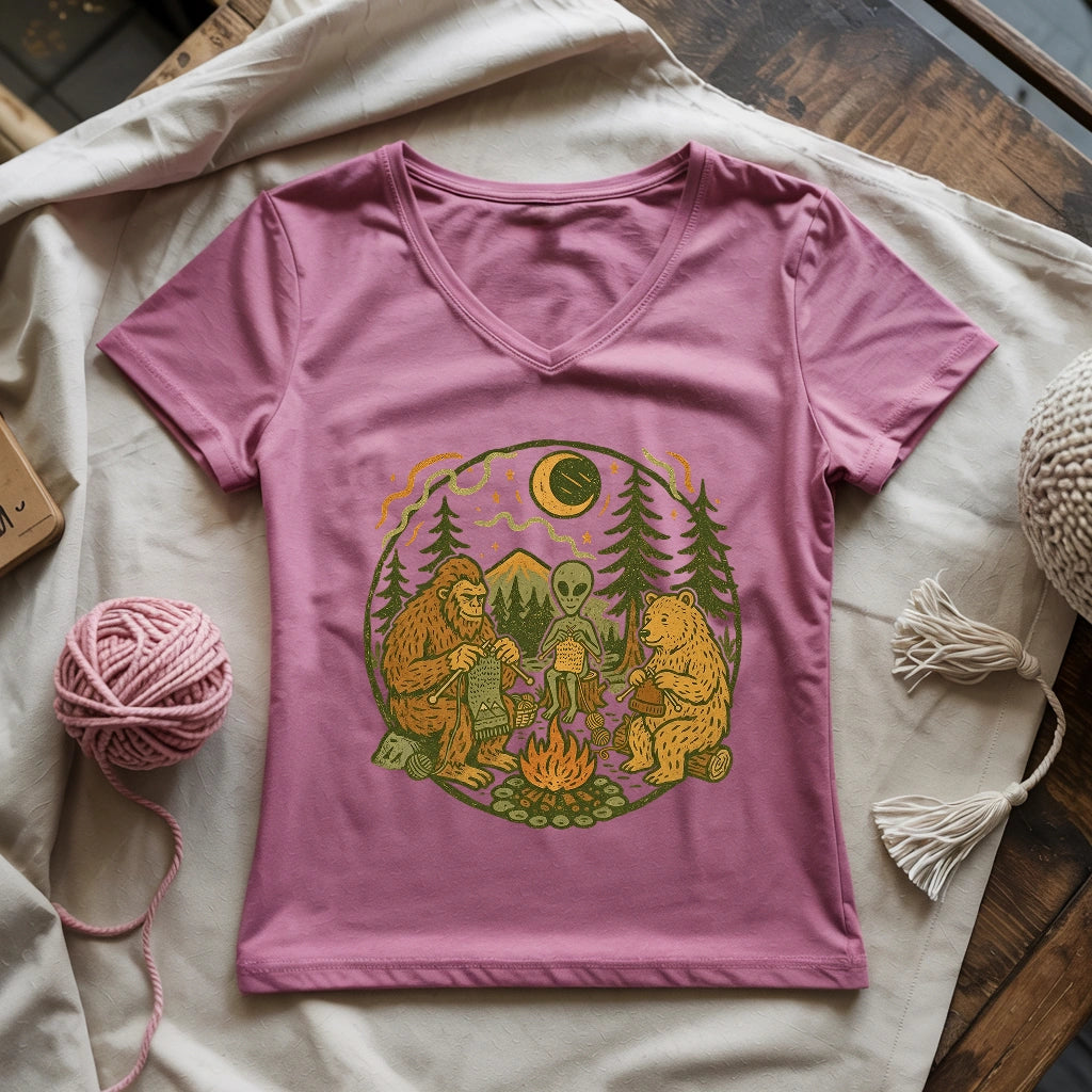 Campfire Knitting Friends Lady V-neck