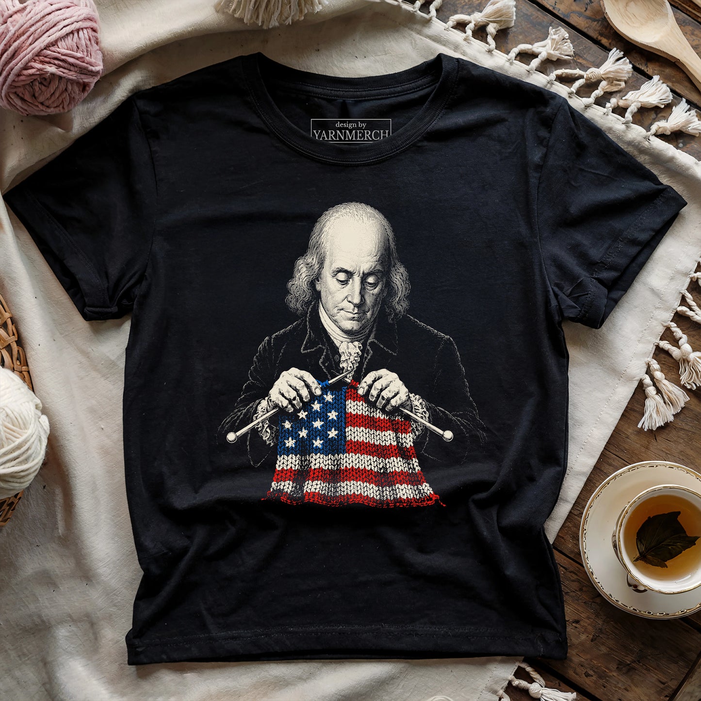 Benjamin Franklin Knitting USA T-shirt