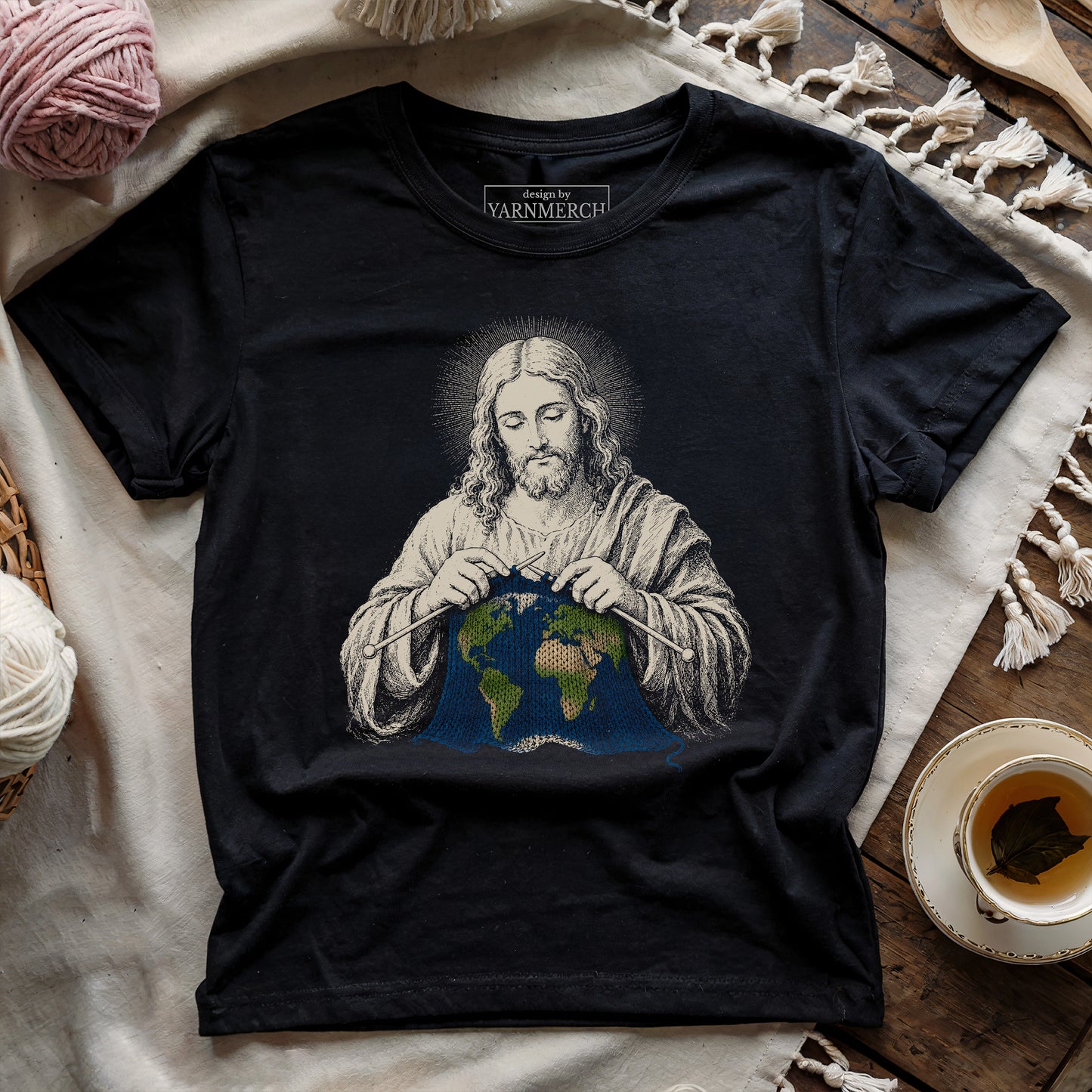 Jesus Knitting Earth T-shirt
