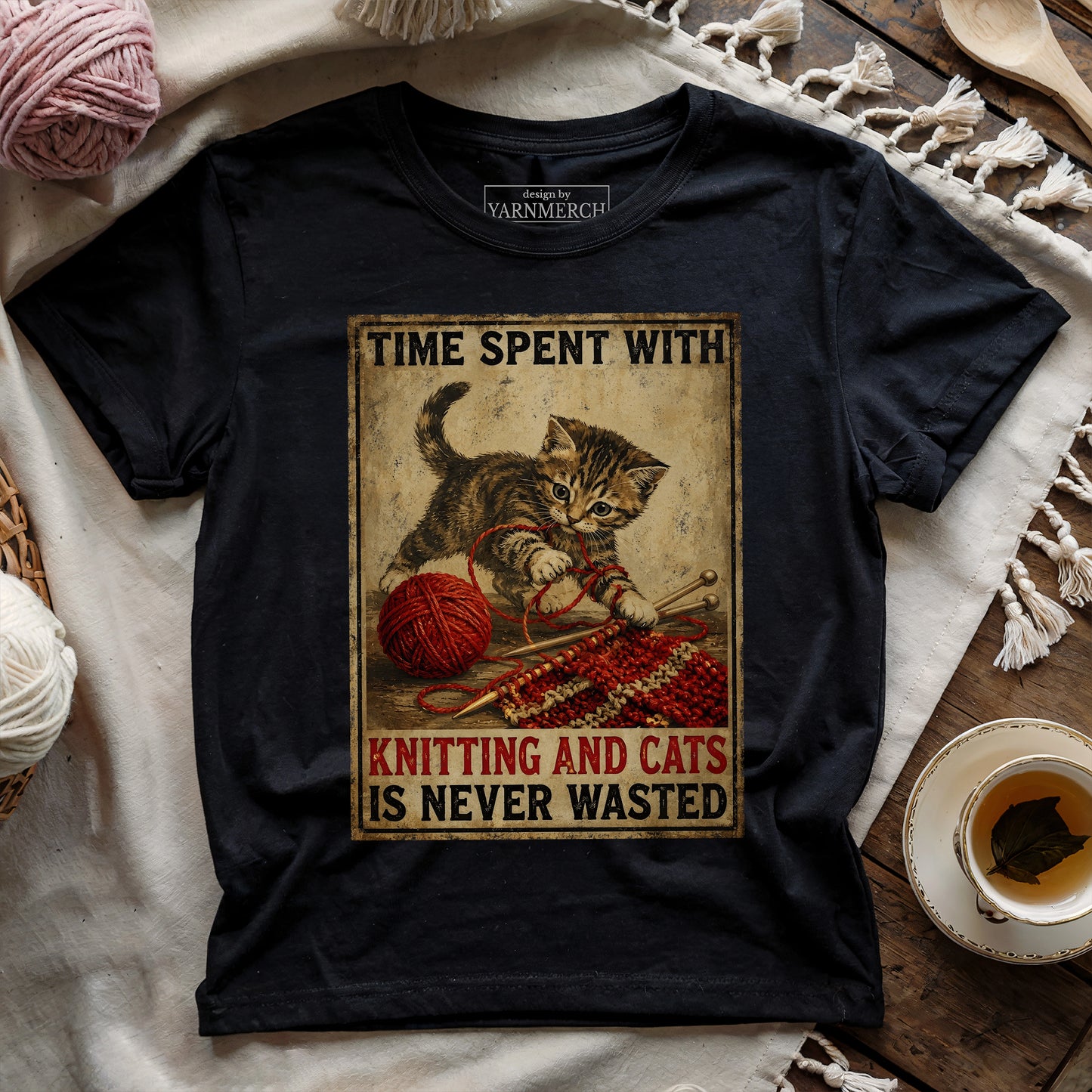 Knitting And Cats Is Never Wasted T-shirt