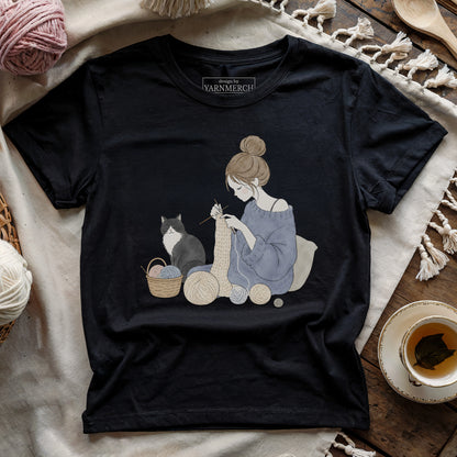 Knitting Lady And Cat T-shirt