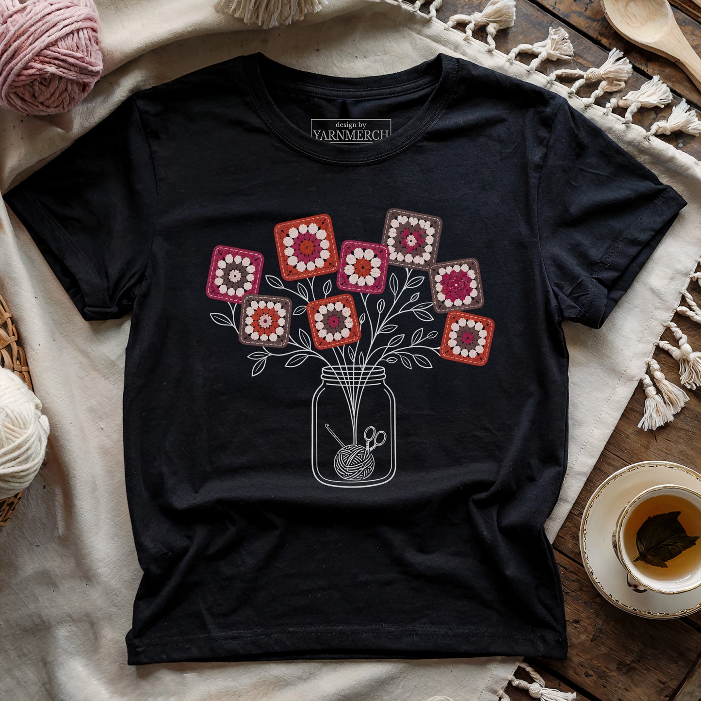 Red Granny Square Flower Jar T-shirt