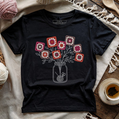 Red Granny Square Flower Jar T-shirt