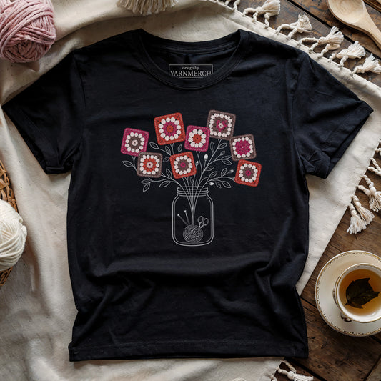 Red Granny Square Flower Jar T-shirt