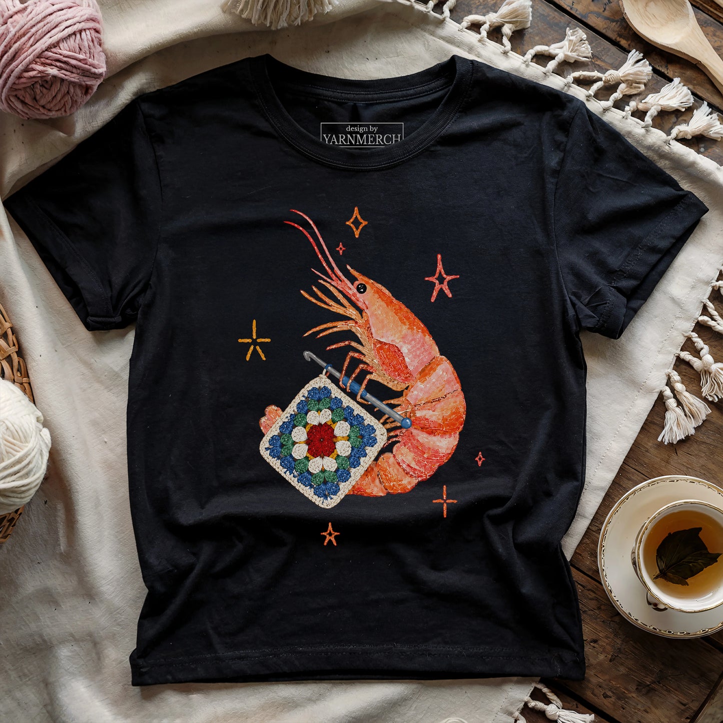 Shrimp Crocheting Mode On T-shirt
