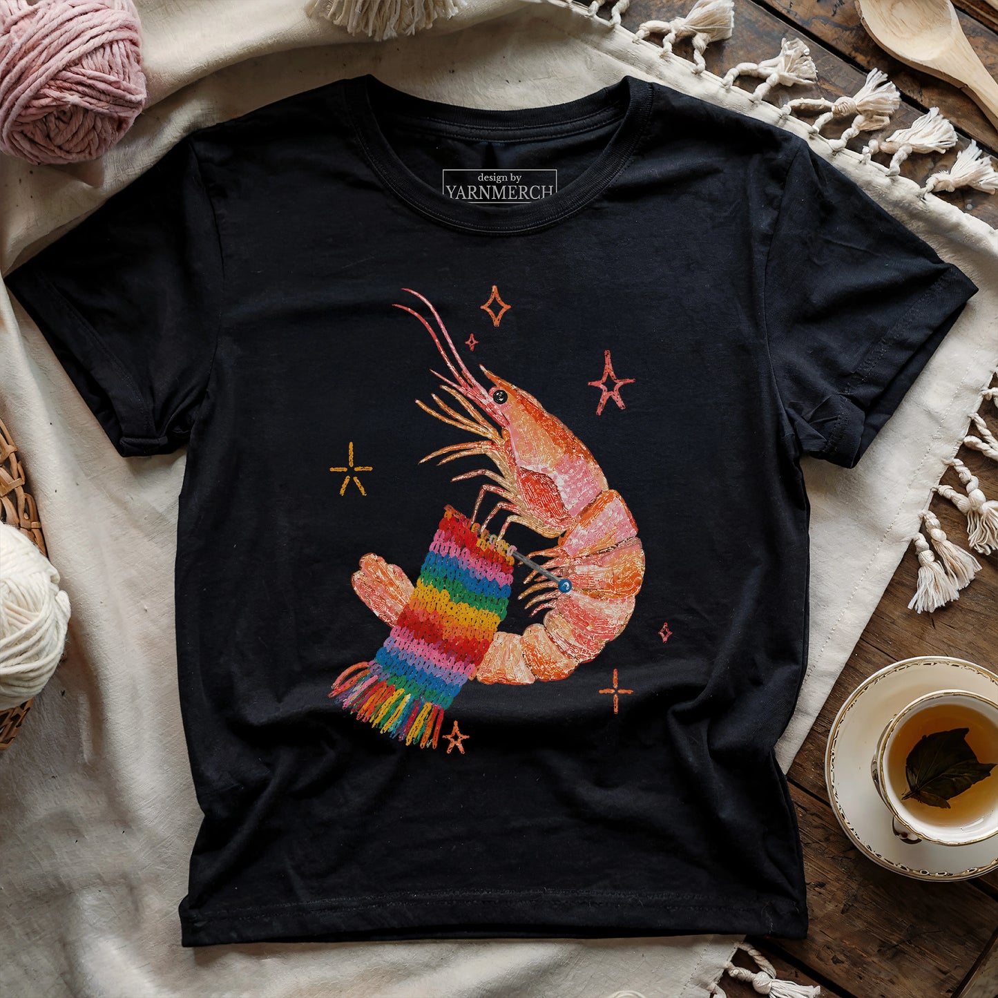 Shrimp Knitting Mode On T-shirt
