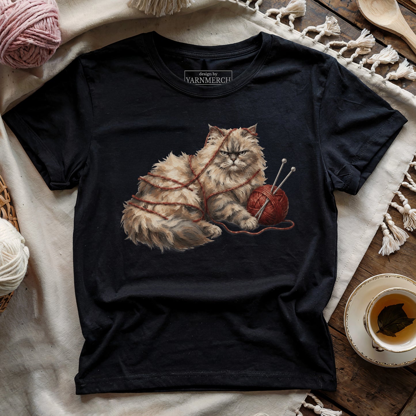 Tangled Cat Knitting T-shirt