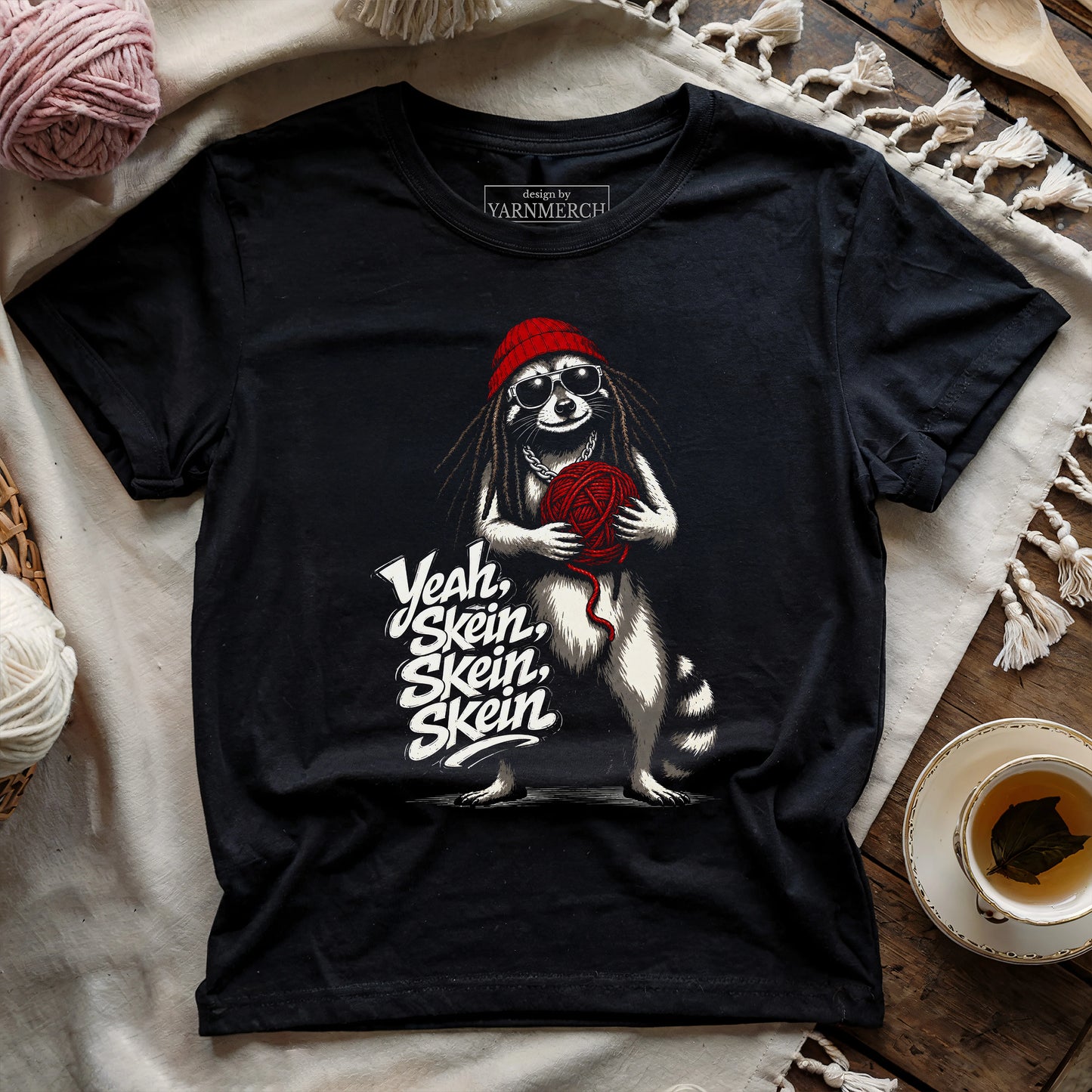 Lil-coon Holding Skein, Yeah T-shirt