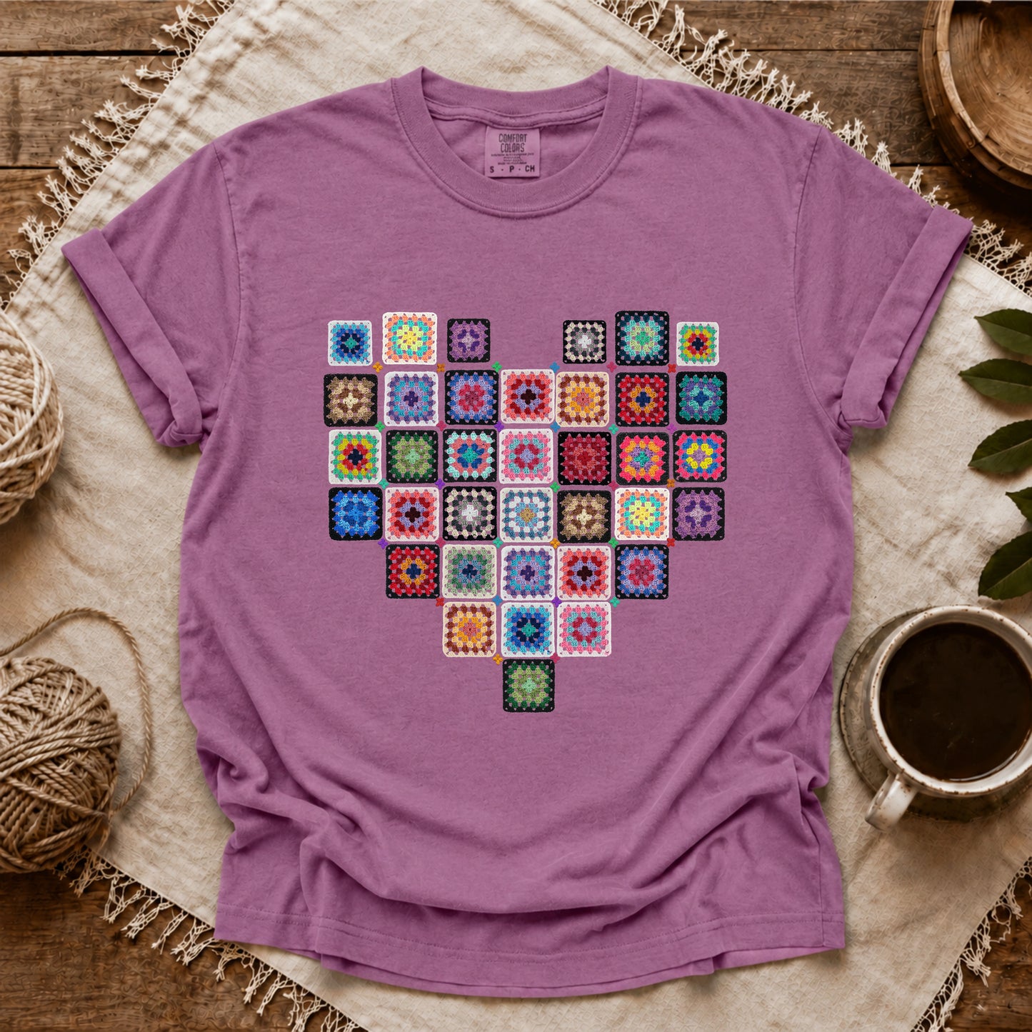 Comfort Colors Granny Squares Heart  T-shirt