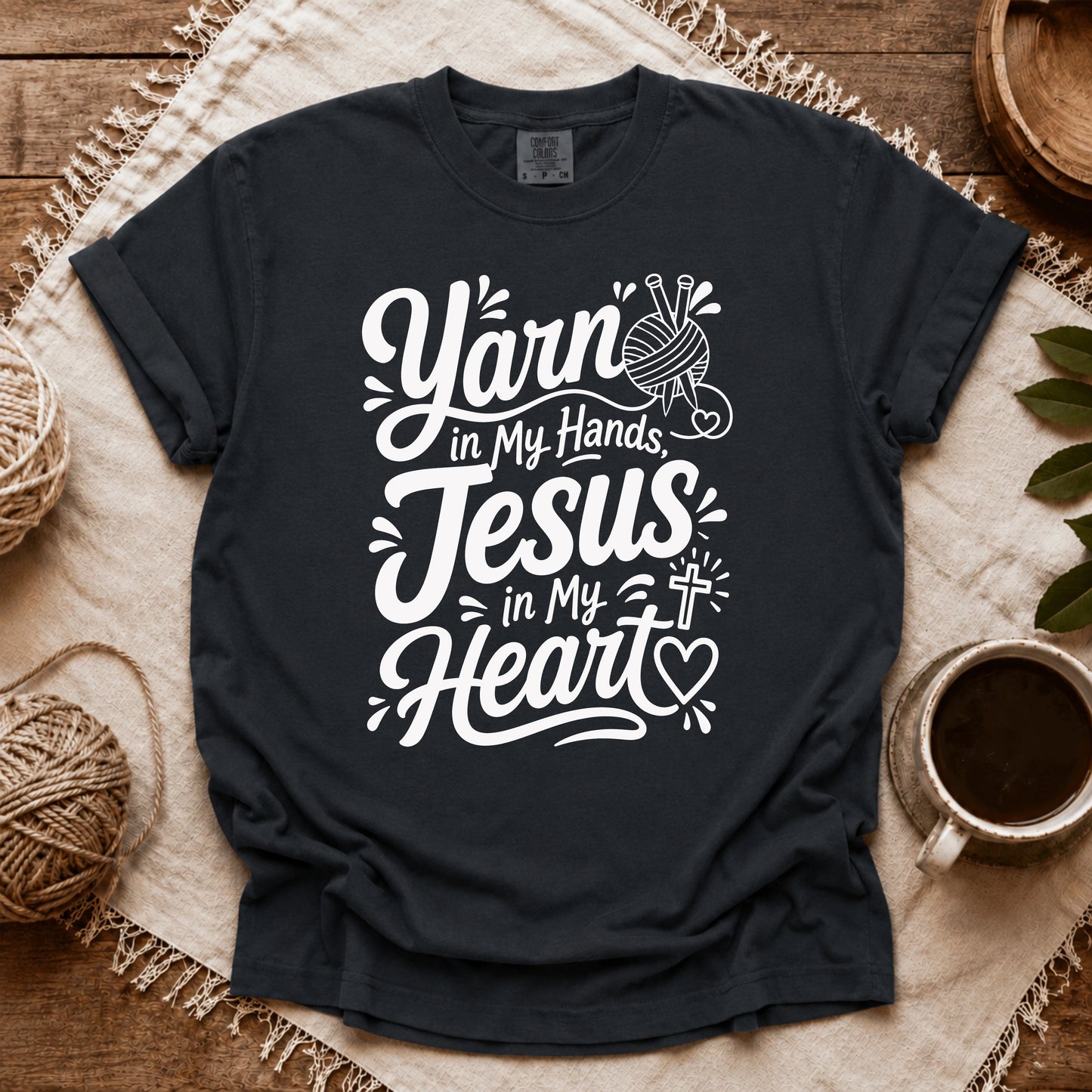 Comfort Colors Yarn In Hand, Jesus In Heart T-shirt